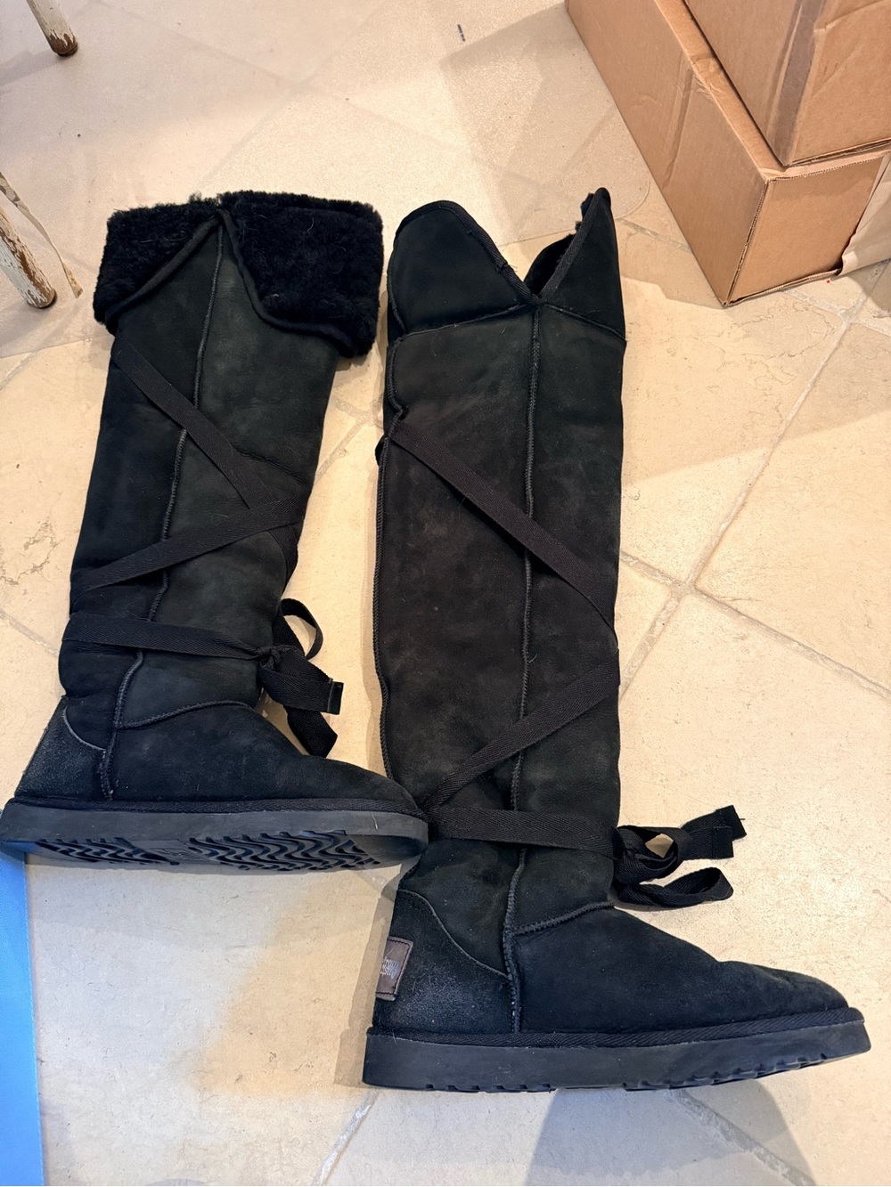 Black Tall Suede Lace-Up Women's Boots